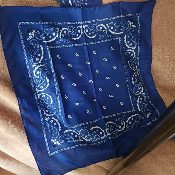 K15 Blue Kerchief, head cover,  so versatile Set of 2 Bandanas 21" x 21" - Picture 3 of 11